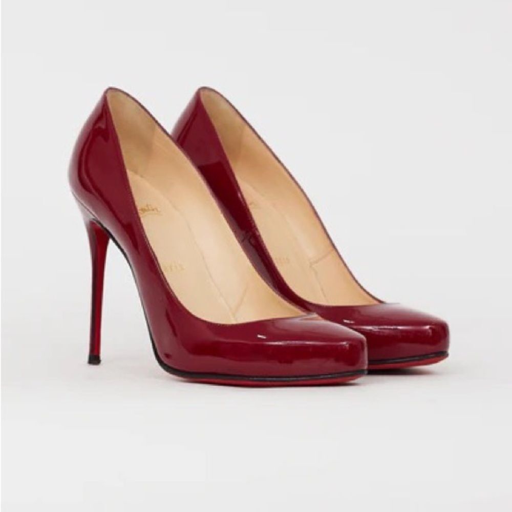 Authentic Christian Louboutin Burgundy Patent Leather Fifi 115 Pump Size 40